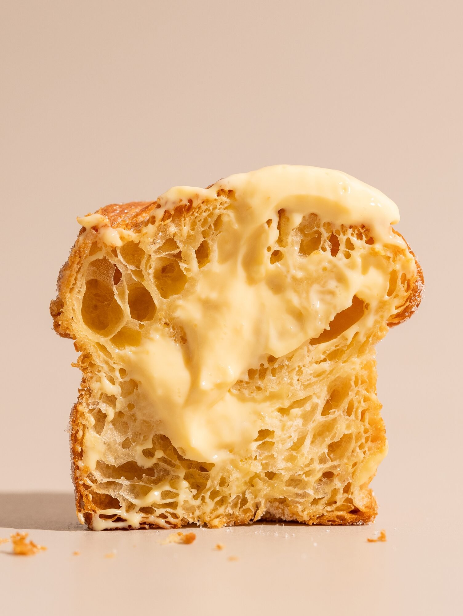 Cross-section of a Breadko butter croissant showing laminated layers